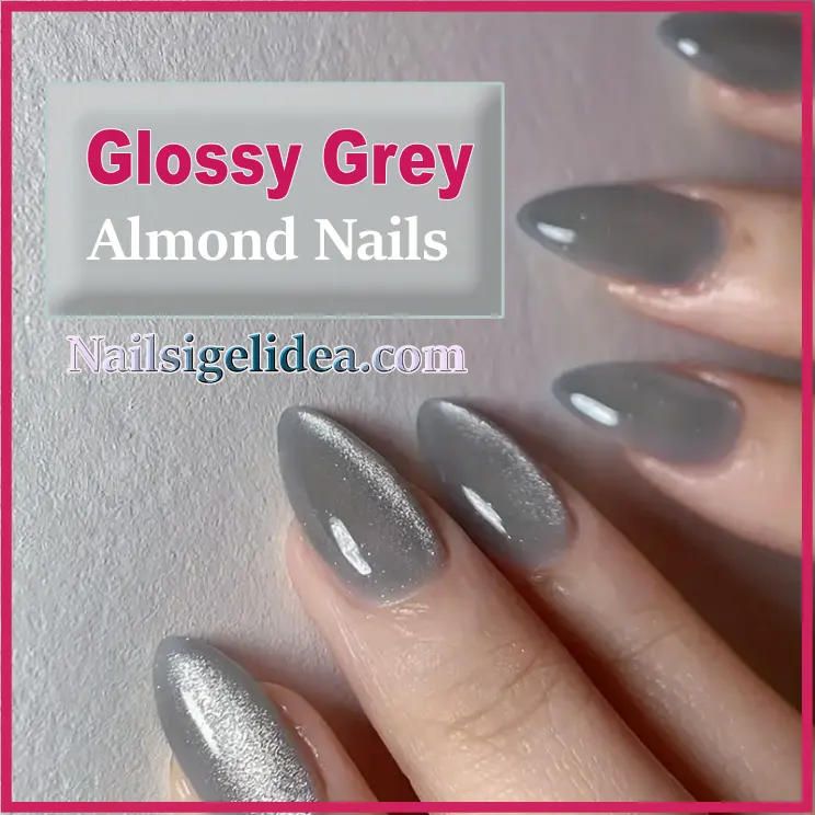 Glossy Grey Almond Nails