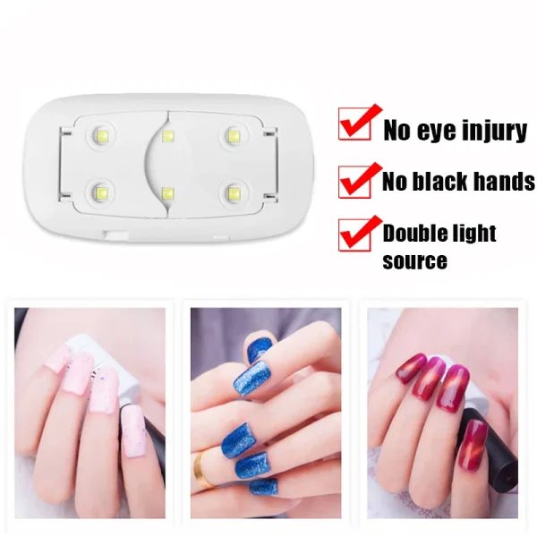 6W Mini Nail Dryer LED UV Light Portable Home Manicure Lamp With USB Cable for Gel Based Manicuring Nail Tool - Image 2
