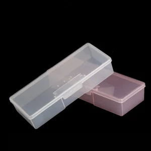 1PC Nail Art Rectangle Plastic Transparent Storage Box Nail Rhinestone Brush Pen Buffer Grinding Files Container Case