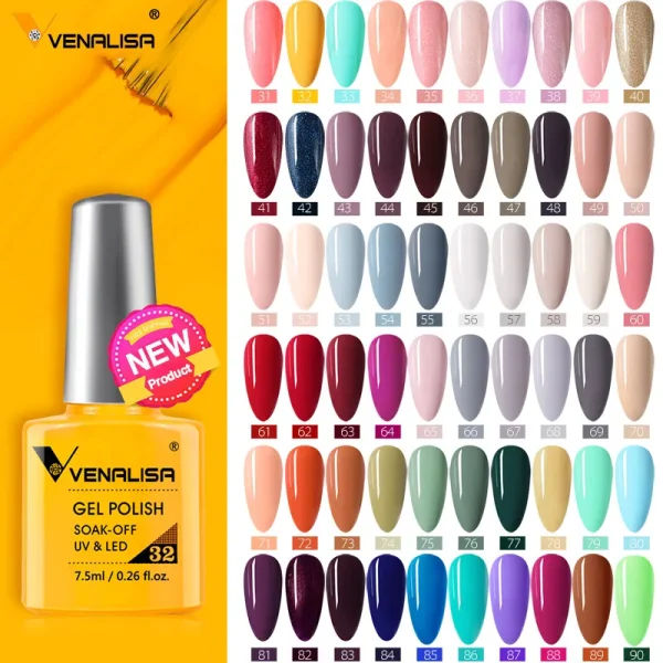VENALISA Nail Gel Polish Semi Permanent Gellack Nail Art Salon 120 Color Glitter 7.5ml Soak off Organic UV LED Nail Gel Varnish - Image 2
