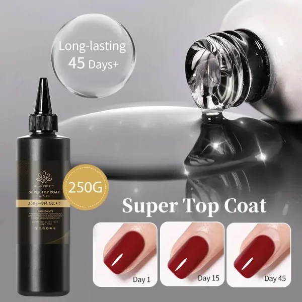 BORN PRETTY 250g Super Top Coat Professional Nail Art Soak Off Top Coat Long-lasting Anti-Stain Functional Gel Polish - Image 2