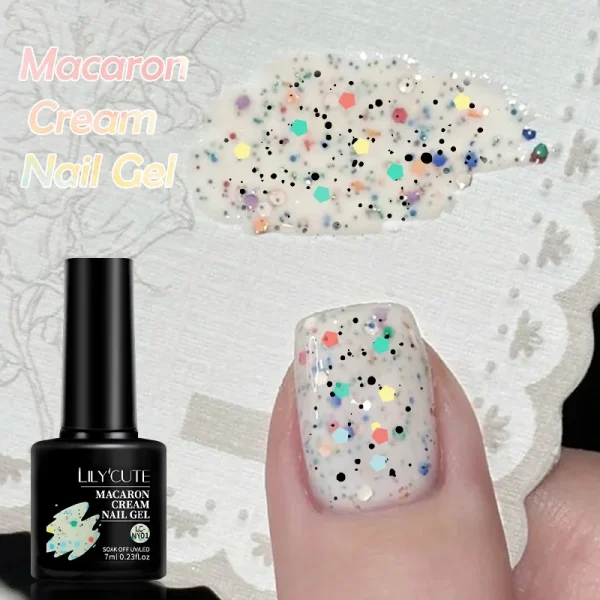 LILYCUTE 7ml Macaron Cream Gel Nail Polish Glitter Sequins Nail Art Hybrid Varnish Semi Permanant Soak Off UV Gel Nail Supplies - Image 4