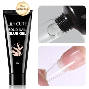 LILYCUTE 15g Solid Nail Glue Gel For False Tips Extend Press On Nail Long Lasting Soak Off UV Gel Nail Polish For Nail Extension