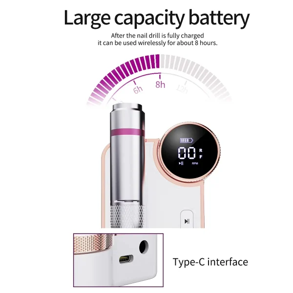 35000rpm Portable Electric Nail Grinding Machine Mute Rechargeable E-File for Manicure - Image 3