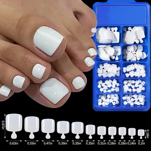100PCS Short Square False Toenail Tips Full Cover White Artificial Fake Toenail Acrylic Foot Nail Art Tip Press on Toe Extension - Image 3