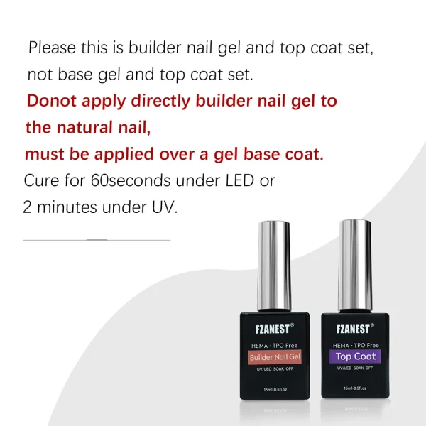 FZANEST HEMA TPO FREE Long Lasting Professional Builder Hard Gel High Adhesion Base Gel Shine Finish Chip Resistant Top Coat - Image 4