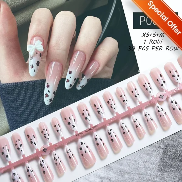20/24Pcs Leopard Print Press On Nail Oval Head French Wearable False Nail Tips Solid Color Reusable Full Cover Fake Nails - Image 2