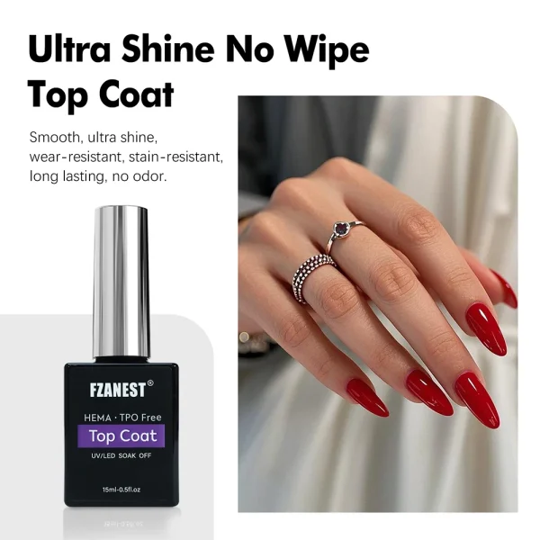 FZANEST HEMA TPO FREE Long Lasting Professional Builder Hard Gel High Adhesion Base Gel Shine Finish Chip Resistant Top Coat - Image 3