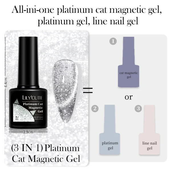 LILYCUTE 7ML Rose Gold Foils Effect Platinum Cat Magnetic Gel Nail Polish Silver Moonlight for Fall Winter Manicure Nail Art Gel - Image 6