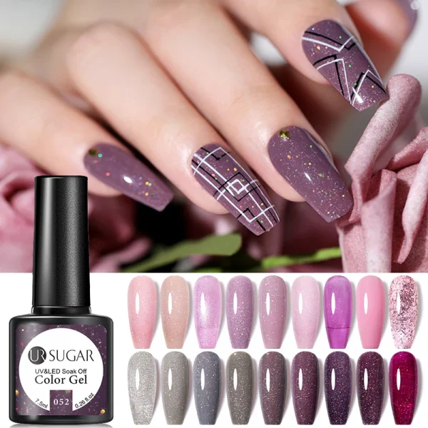 UR SUGAR 7.5ml Rose Glitter Solid Color Gel Nail Polish Jelly Nude Pink Semi Permanent DIY Nail Art UV LED Soak Off Gel - Image 4