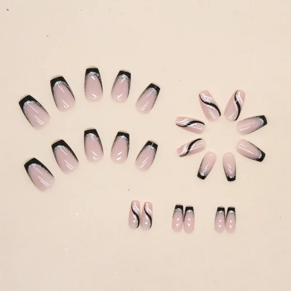 24 PCs Short French Glitter Nails with 1 Jelly Gel and 1 Nail File - Image 2
