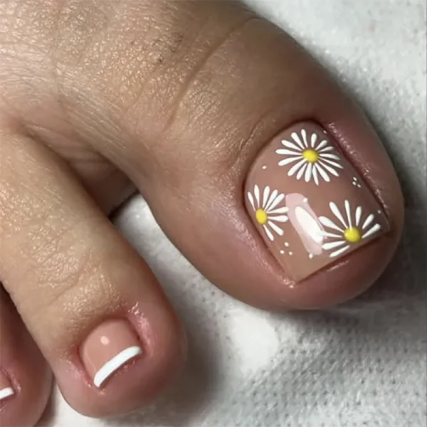 New French False Toe Nails with Heart Rhinestone Design White Edge Summer Press on Toenails Fashion Manicure Fake Toenail Patch - Image 5
