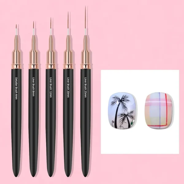 5Sizes Black Nail Art Liner Brushes Painting Nail Design Pen /8/12/20/25mm Drawing Tool for Long Lines Thin Details Manicure Pen - Image 3