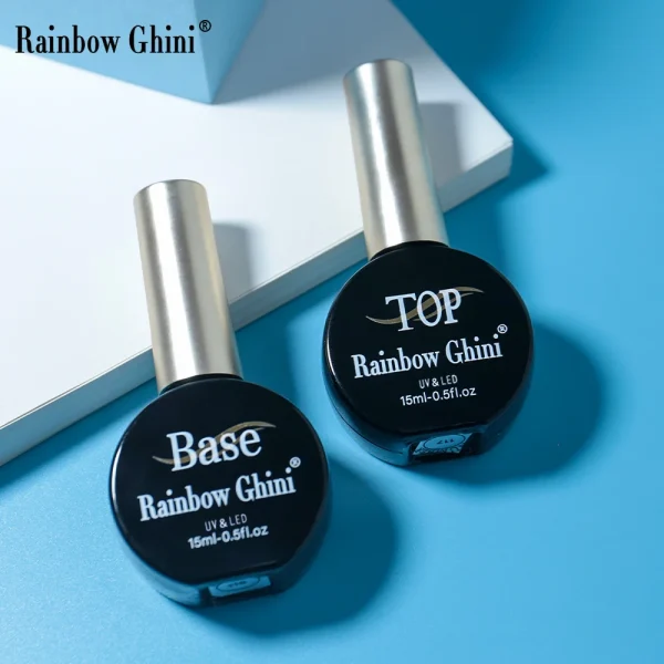Rainbow Ghini 15ml Superbright Top Coat y Base Coat UV Gel First Nail Primer Polish 2024 without Sticky Layer No Wipe for Lamp - Image 6