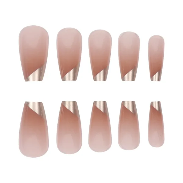 24pcs Fake Nails French Ballet Nail With Solid Color Gold Edge False Nails Press On Nails Waterproof Faux Fingernails - Image 3