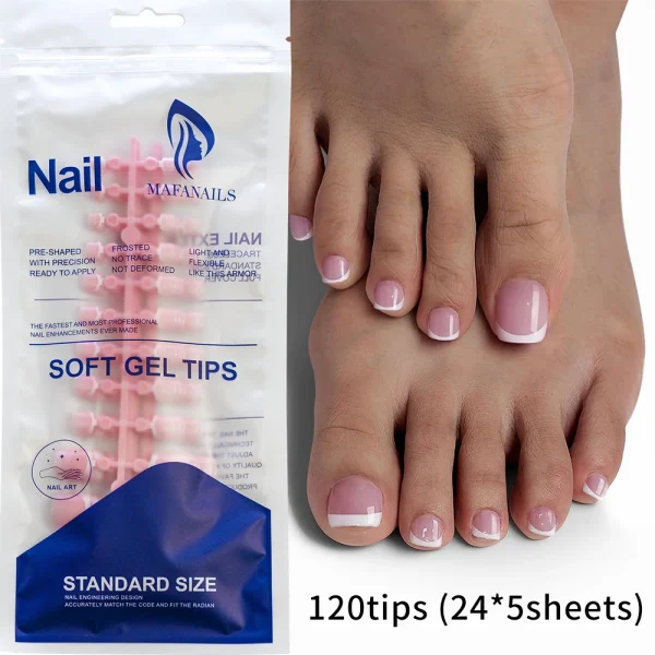 120Pcs-set Summer Short Square Press On Toenails Full-Cover Gradient French Square Acrylic Nail Tips Nude Pink Glossy Toenails - Image 4