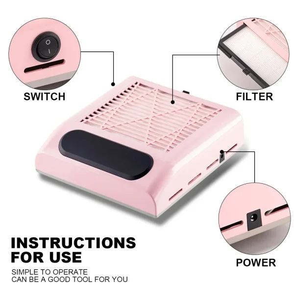 Upgrade Nail Dust Collector Extractor Fan For Manicure Machine Powerful Nail Vacuum Cleaner With Remove Filter Nail Equipment - Image 5