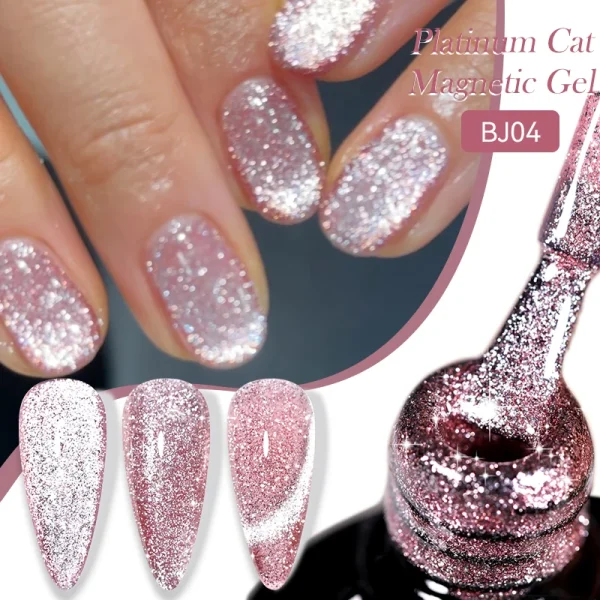 LILYCUTE 7ML Rose Gold Foils Effect Platinum Cat Magnetic Gel Nail Polish Silver Moonlight for Fall Winter Manicure Nail Art Gel - Image 2