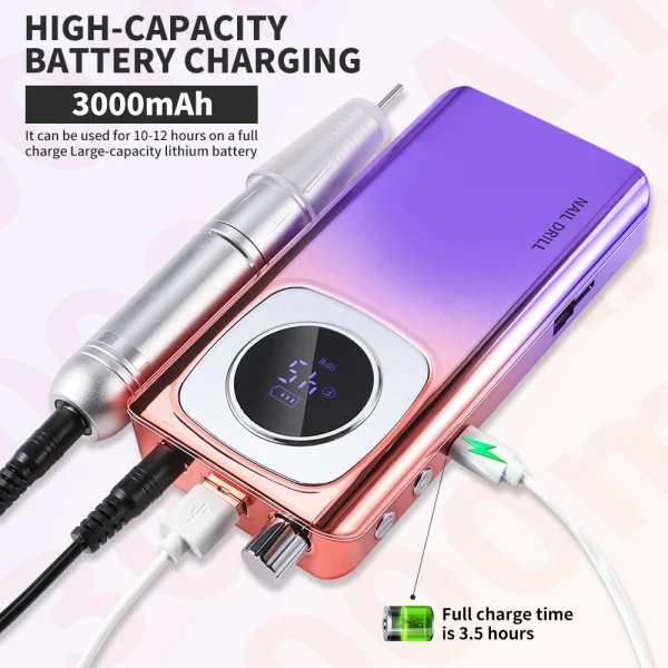 LIMEGIRL V4 45000RPM Electric Portable Nail Drill Machine Rechargeable for Gel Nails Polish Portable Nail File Manicure Tools - Image 3