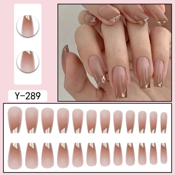 24pcs Fake Nails French Ballet Nail With Solid Color Gold Edge False Nails Press On Nails Waterproof Faux Fingernails - Image 2