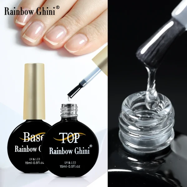Rainbow Ghini 15ml Superbright Top Coat y Base Coat UV Gel First Nail Primer Polish 2024 without Sticky Layer No Wipe for Lamp - Image 5