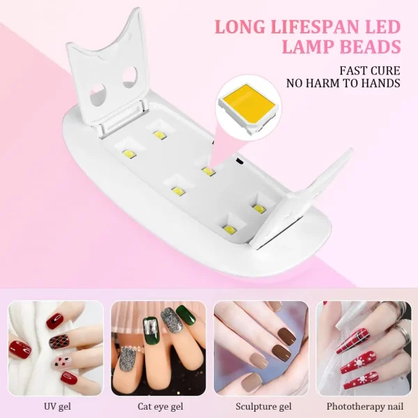 Nail Art Tool Set With Led UV Nail Lamp Nail Brush Kit Nail Separator Polishing Bloc Suitable for Beginners and Nail Technicians - Image 3