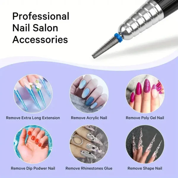 5 In 1 24mm Extra Long Tungsten Carbide Nail Drill Bits Safety Nail Salon Accessories, Efficient Removal Of Gel Polish Acrylic N - Image 3