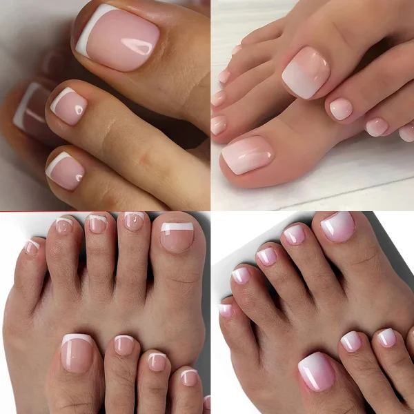 120Pcs-set Summer Short Square Press On Toenails Full-Cover Gradient French Square Acrylic Nail Tips Nude Pink Glossy Toenails - Image 2