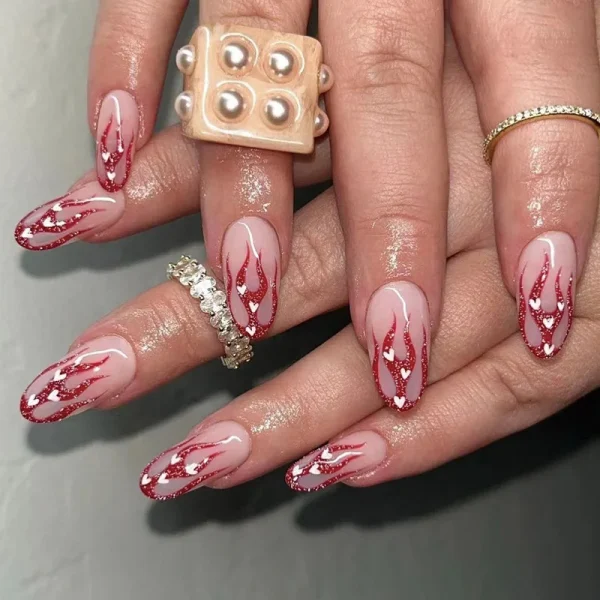 24Pcs Mid-length French Fake Nail with Silver Edge Design Round Head Almond False Nail Wearable Simple Finished Press on Nails - Image 6