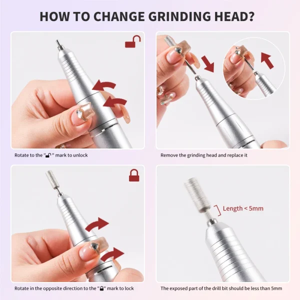 LIMEGIRL V4 45000RPM Electric Portable Nail Drill Machine Rechargeable for Gel Nails Polish Portable Nail File Manicure Tools - Image 5