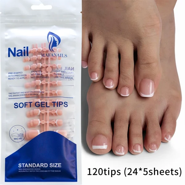 120Pcs-set Summer Short Square Press On Toenails Full-Cover Gradient French Square Acrylic Nail Tips Nude Pink Glossy Toenails - Image 5