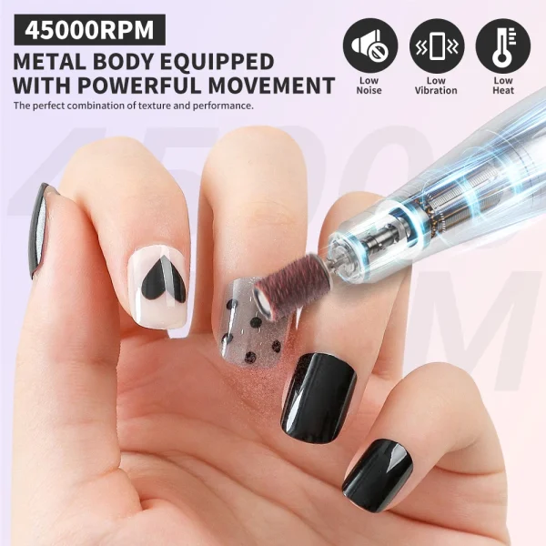 LIMEGIRL V4 45000RPM Electric Portable Nail Drill Machine Rechargeable for Gel Nails Polish Portable Nail File Manicure Tools - Image 4
