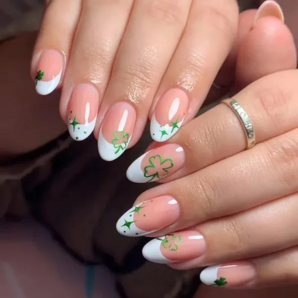 24Pcs Mid-length French Fake Nail with Silver Edge Design Round Head Almond False Nail Wearable Simple Finished Press on Nails - Image 5