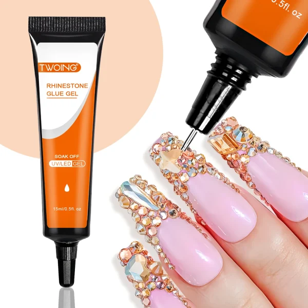 15mL Gel Nail Glue for Rhinestones for Nails Super Adhesive NO Wipe Nail Gem Glue for Nail Crystals Beads Diamonds Sticker 3D