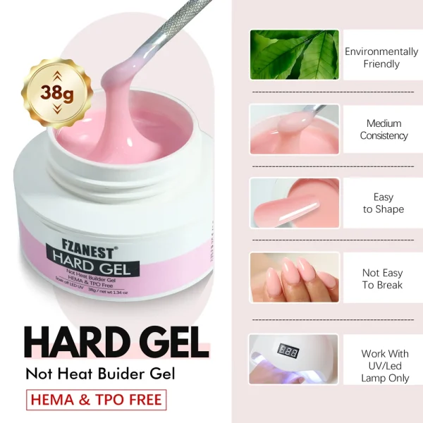 FZANEST HEMA FREE No Heat Nude Pink Builder Nail Gel Painless Hard Gel 9 Colors Sculpting Overlay UV Led Strengthener Extensions - Image 4