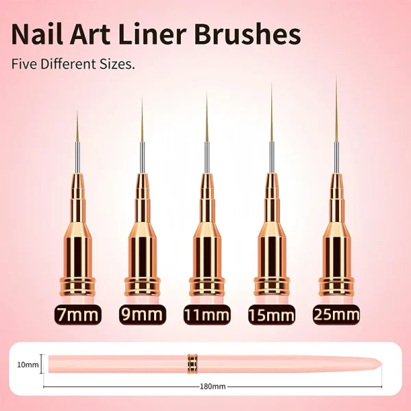 7/9/11/15/25MM Nail Liner Brush Set UV Gel Nail Brushes Kits 5pcs French Stripe Line Painting Drawing Flower Pen Manicure Tools - Image 2