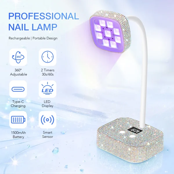 Wireless Nail Lamp LED UV Nail Dryer Rechargeable With Auto Sensor Touch Control Fast Drying Nail Light 360° Bendable Table Lamp - Image 2