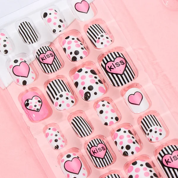 24Pcs Candy False Nail Tips Press On Nails Children Cartoon Full Cover Kid Glue Self Fake Nail Art for Girls Manicure Tips - Image 4