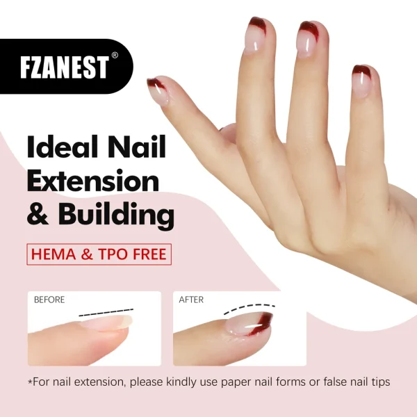 FZANEST HEMA FREE No Heat Nude Pink Builder Nail Gel Painless Hard Gel 9 Colors Sculpting Overlay UV Led Strengthener Extensions - Image 3