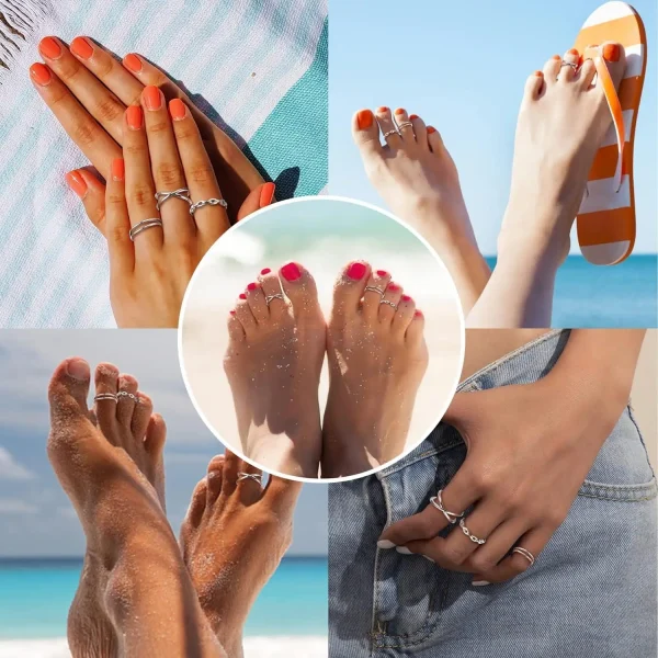 Fansilver 3Pcs 925 Sterling Silver Toe Ring for Women Color Change Adjustable Toe Rings Nail Rings Summer Beach Barefoot Jewelry - Image 5