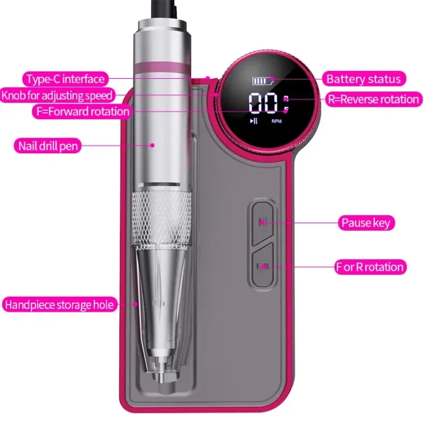 35000rpm Portable Electric Nail Grinding Machine Mute Rechargeable E-File for Manicure - Image 5