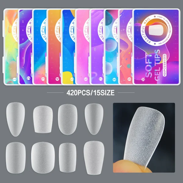420pcs/box Frosted Version False Nails Press On Acrylic Nails Almond Mixed Size Short Style Ultra Thin Traceless Nail Tips - Image 2