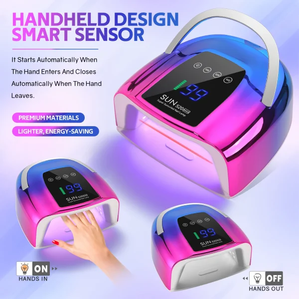 200W Rechargeable UV LED Nail Lamp Cordless Nail Dryer with 3 Timer Settings and Smart Sensor for Home & Salon to Curing All Gel - Image 2