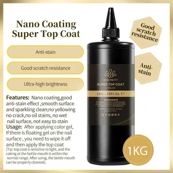 BORN PRETTY 250g Super Top Coat Professional Nail Art Soak Off Top Coat Long-lasting Anti-Stain Functional Gel Polish - Image 6