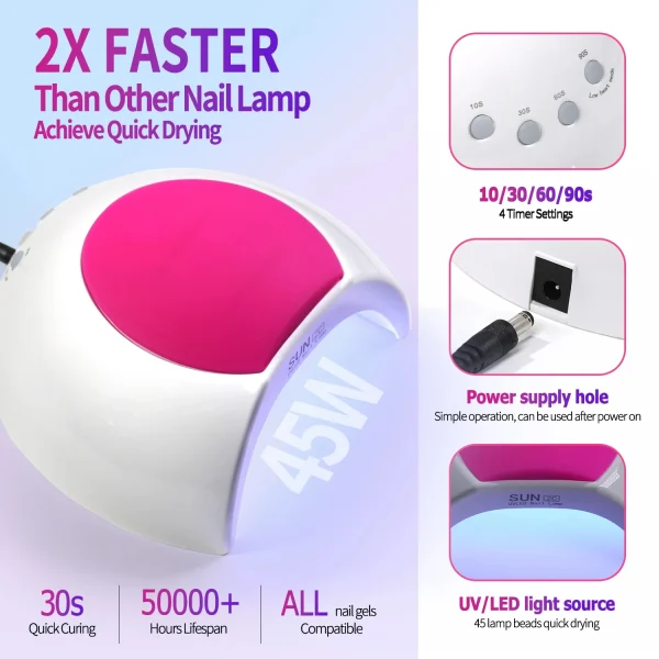 Sun2C Nail Lamp 48W Gel Polish Dryer Pedicure Light Manicure Lamp Nail Art Gel Dryer Machine LED UV Nail Lamp No Black Handed - Image 2