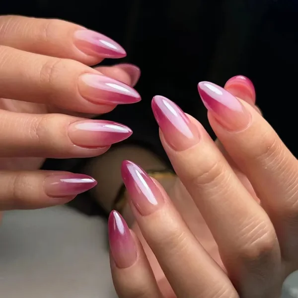 24Pcs Mid-length French Fake Nail with Silver Edge Design Round Head Almond False Nail Wearable Simple Finished Press on Nails - Image 2