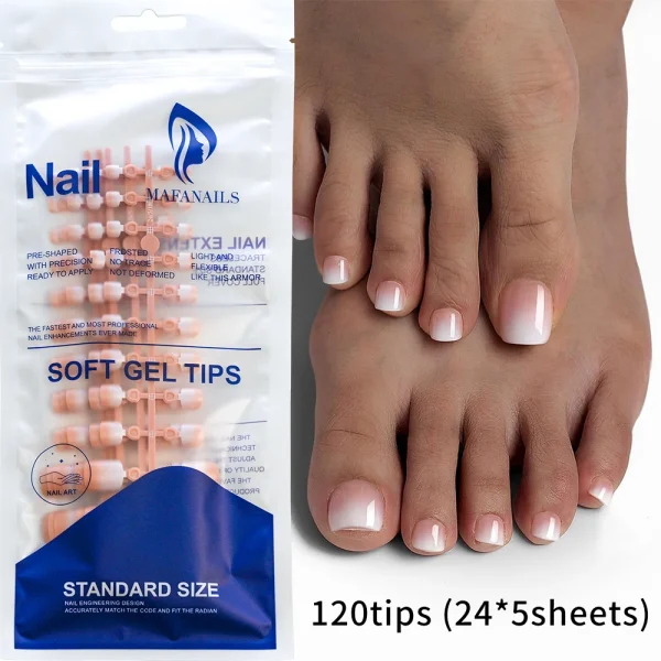 120Pcs-set Summer Short Square Press On Toenails Full-Cover Gradient French Square Acrylic Nail Tips Nude Pink Glossy Toenails - Image 3