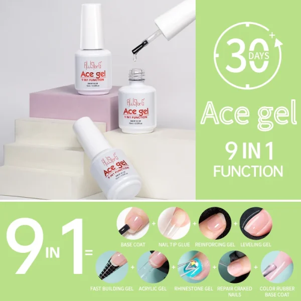 AWStorG 15ML Ace Gel 9-in-1 Nail Glue Gel Nail Polish Thickness Transparent Semi Permanent Function UV Gel Soak Off Nail Art - Image 2