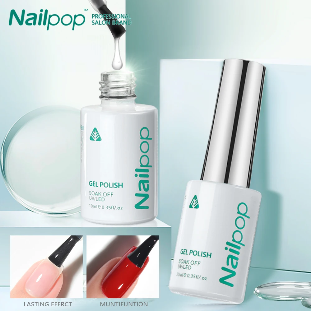 Nailpop 10ml Rubber Base Gel Top Coat Soak Off UV LED Gel Polish Nail Art Degisn Clear Long Lasting Varnish Nail Function Gel