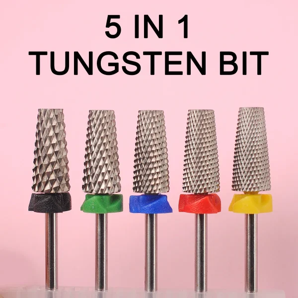 5 in 1 Nail Drill Bits Tungsten Steel Cross Teeth Manicure File Nail Cutter Acrylic or Hard Gel Nail Polish Remove Drill Bit - Image 2